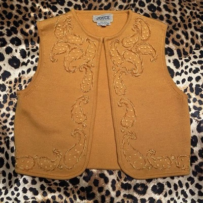 Chaleco Suéter Joyce Amarillo Paisley Bordado Lana Años 60 De Colección  Foto 1 de 4