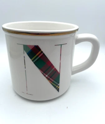 Taza Pottery Barn Christmas Stewart alfabeto a cuadros inicial N taza personalizada B87 Foto 1 de 4