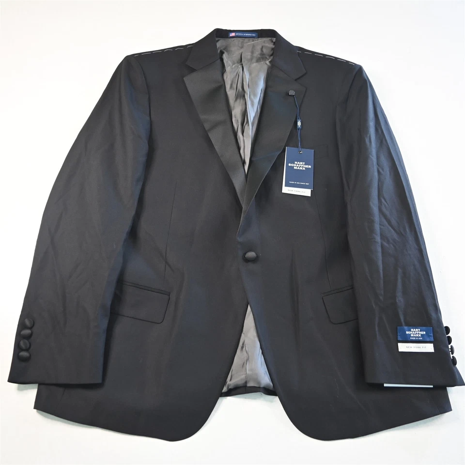 NUEVO Abrigo Chaqueta Esmoquin Hart Schaffner Marx 46R Negro 100% Lana Nueva York EE. UU. Foto 1 de 4