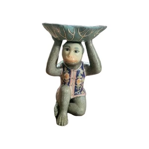 VTG Andrea By Sadek 12in Chinoiserie Ceramic Monkey Figurine With Bok Choy Bowl - Picture 1 of 12