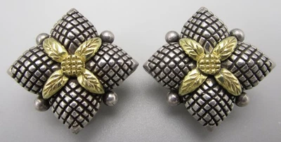 ELEGANTES PENDIENTES DE BOTÓN STEPHEN DWECK PLATA ESTERLINA 18K CUADRIFOIL Foto 1 de 4