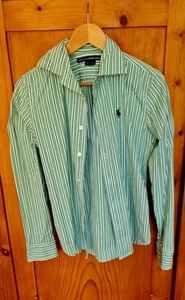 Ralph Lauren Sport Hemd Bluse langarm Weiß Grün Blau gestreift Gr. 6 = 38 - Bild 1 von 7