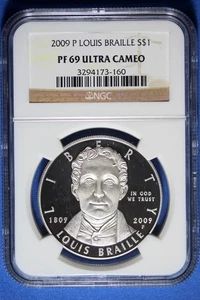 2009 P NGC PF69 Louis Braille Bicentennial Commemorative Silver Dollar #B50716 - Picture 1 of 2