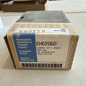 INTERRUPTOR DE CIRCUITO WESTINGHOUSE EHD2060 EHD 14K 60A 480VAC 2 P - Imagen 1 de 3