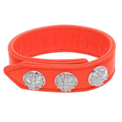 Pulsera de cuero cromada Corazones 3BTN 2SNP bola cruzada 3 botones 2 broches (naranja x Foto 1 de 4