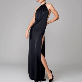 Maison Close Satin Backless Halter Maxi Dress XS Black
