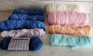 Menge 9 Knäuel Polyester Acryl etc blau rosa weiß grün orange versch. EUC - Bild 1 von 9