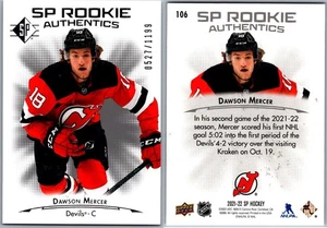 21-22 SP ROOKIE AUTHENTICS - DAWSON MERCER RC /1199 #106 NEW JERSEY DEVILS - Picture 1 of 1