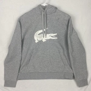 Lacoste Sweater Mens Large Gray Hoodie Big Logo Sweatshirt Pullover Casual - Picture 1 of 10