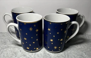 4 Sakura Galaxy Blue Gold Stars Coffee Mugs 4.25” - Picture 1 of 8