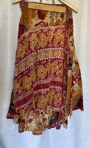 Vintage 70s Reversible Layered Woodstock Bohemian Adjustable Wrap Skirt One Size - Bild 1 von 19