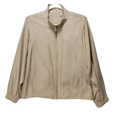 Bobby Chan Jacket Womens M Silk Golf Vest Beige Zip Off Long Sleeves Bomber - Image 1 of 4