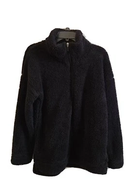 Jones New York Black Faux Sherpa 1/4 Zip Jacket Thick Comfy Cozy Size Large  - Image 1 of 3