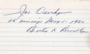 Tarjeta indexada automática firmada por Joe Oeschger certificado de autenticidad Boston Braves 26 IP GM 1920 - Imagen 1 de 1