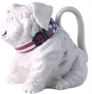 Bull Dog Stars & Stripes Ceramic White Teapot by Blue Sky Heather Goldminc RARE! - Picture 1 of 7