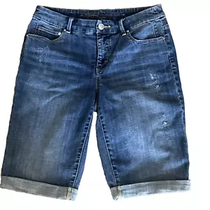 Chicos XS Short Blue Mid Rise Distressed So Slimming Denim Girlfriend Shorts EUC - Picture 1 of 7