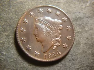 1824 AU Glossy Bold Coronet Head Large Cent Premium Quality Coin NEO - Picture 1 of 4