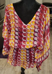 Women’s Swim Coverup Sheer Multicolor Embellished One Size Bathing Suit NWT - Picture 1 of 12