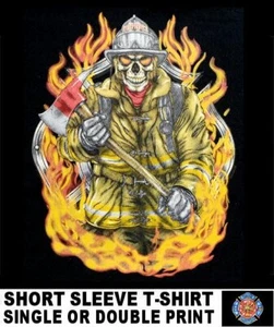 T-shirt Skeleton Firefighter Fire Rescue First In Last Out Fear No Evil Truck - Photo 1/12