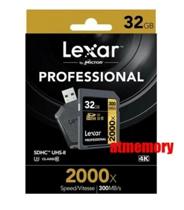 Lexar Professional 32GB SD SDHC 2000x Memory Card UHS-II 300MB/s 4K w/Reader US - Picture 1 of 1