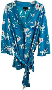 Neu ohne Etikett Lane Bryant Größe 26/28 Tunika 3/4-Länge Glockenärmel Blumenmuster türkis Schlitze & Schärpe - Bild 1 von 14