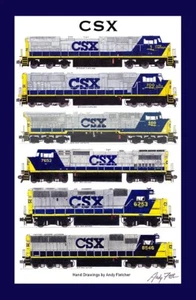CSX YN2 Locomotives 11"x17" Poster in 12" x 18" mat Andy Fletcher signed - Picture 1 of 1