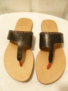 FEIT BLACK/TAN WOMEN’S ASYMMETRICAL FLIP-FLOP CEREMONIAL FLIP FLOPS 8½/39 $350 - Picture 1 of 6