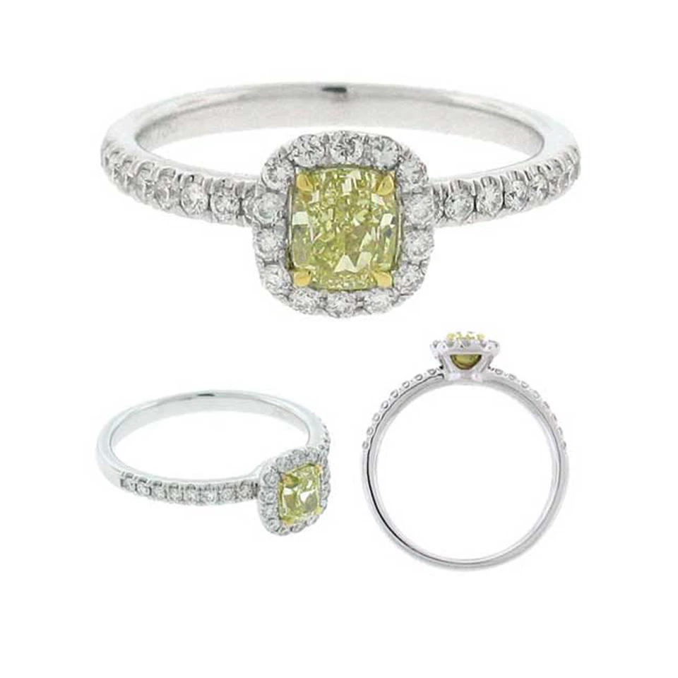 Anillo de compromiso de diamantes redondos y cojines certificado por GIA elegante amarillo de 2 quilates de oro de 18 k Foto 1 de 1