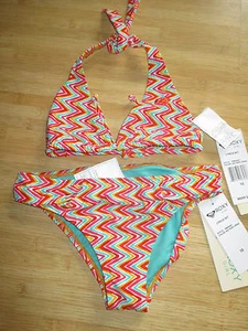 NEW* ROXY SWIMSUIT BIKINI 2 PC $44 Retail GIRLS 10 Tiki Tri ZigZag - Picture 1 of 2