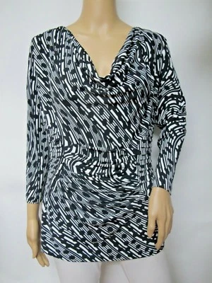 Kate & Mallory Black & White Geo Print Cowl Neck Pleat Waist Blouse Top Sz M - Image 1 of 4