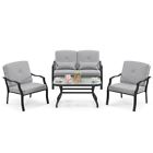 4 Pieces Outdoor Conversation Patio Furniture Set Cushions W/ Waist Pillows Gray