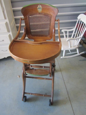 RARE ANTIQUE CONVERTIBLE HIGH CHAIR/ROCKER W/WHEELS Cover