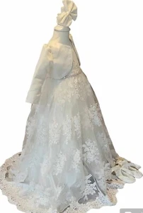 Baby Taufkleid Gr.74 Spitze lang Stirnband Bolero Schuhe Taufoutfit 4tlg ivory - Bild 1 von 14