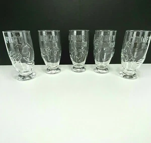 Disney Mickey Mouse & Friends Embossed Clear Glass Set of 5 K. Onishi Vintage - Picture 1 of 12