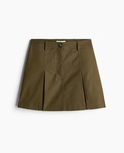 BNWT H&M twill cotton canvas pleated olive khaki mini skirt size 16 - Picture 1 of 9