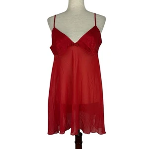 Abito slip vintage Y2K Victoria's Secret donna grande rosso raso pizzo fiocco - Foto 1 di 13