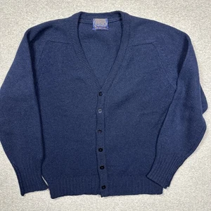 Vintage Pendleton Cardigan Sweater Size Small Navy Blue Shetland Wool Distress - Picture 1 of 8