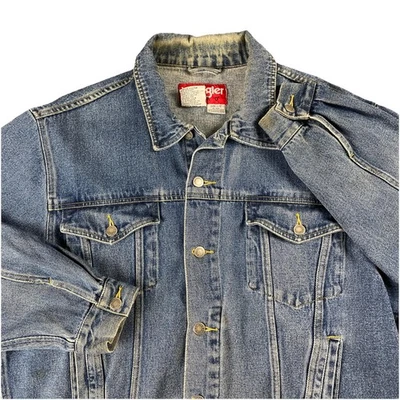 Chaqueta de camionero vaquera Wrangler Hero años 90 para hombre grande azul jean lavado medio Foto 1 de 4