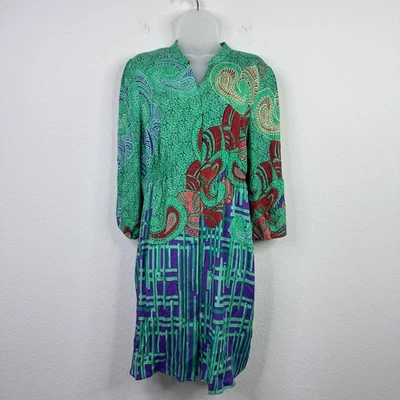 Vestido ECI New York Feminino 14 Colorido Seda Paisley Abstrato Boho Artístico Ousado Retrô - Imagem 1 de 4