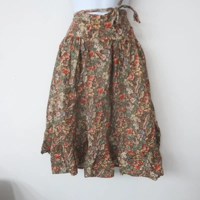 Saia Midi Envoltório Floral Vintage Pequena Média Cottage Outono Boho Babado Caprichoso - Imagem 1 de 4
