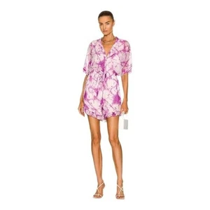 Pagliaccetto Rococò Sand Ava Boho Tie-Dye Draw Cordoncino Vita e Orlo Increspato Viola XS - Foto 1 di 7