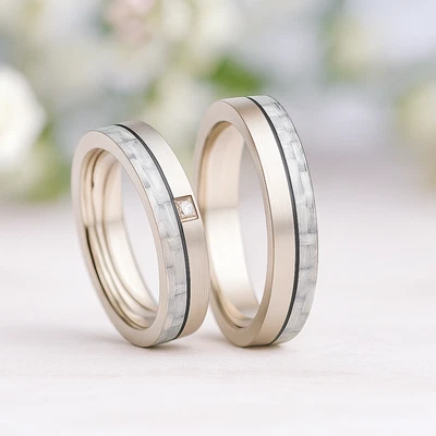 Trauringe Titan Carbon Diamant - Partnerringe Eheringe Verlobungsringe + Gravur - Bild 1 von 4