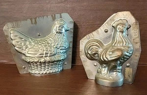 Dos moldes vintage de lata/chocolate antiguo/dulces gallo #256 y gallina en nido #35 - Imagen 1 de 23
