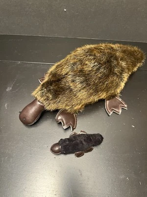 Duckbill Platypus 12” w Baby Hidden Pocket For Baby Plush Brown Pleather BJ Toys - Image 1 of 4
