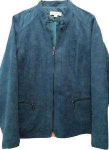 Jacket Blazer Women's Sz 12 Front Zip Lined Pockets Teal Studio Works - Picture 1 of 3