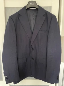 Men's Zara Navy Blue Linen Blazer - Size 38 - Picture 1 of 1