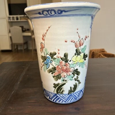 Hermoso jarrón floral asiático pintado a mano 10 x 8 rosa familiar aspecto similar Foto 1 de 4