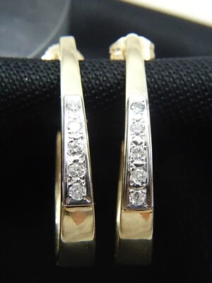 Beautiful 14 K Two Tone Gold 10 Diamond Half Hoop 1.25” Very Shiny Earrings - Image 1 of 4