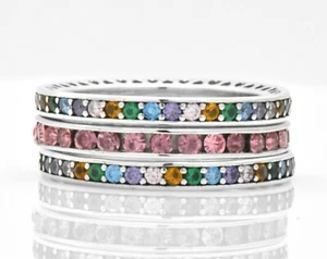 925 Silber Mehrfarbig Regenbogen Multi Edelstein Ewigkeit Vorsteckbar Band Ring Set - Bild 1 von 3