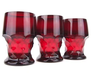 Vaso de vidrio rojo rubí georgiano panal 5 pulgadas MCM - Imagen 1 de 12